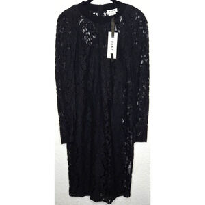 DKNY‎ Dress Womens P Petite Black Lace Slit Long Sleeve Party Sheer Goth $355